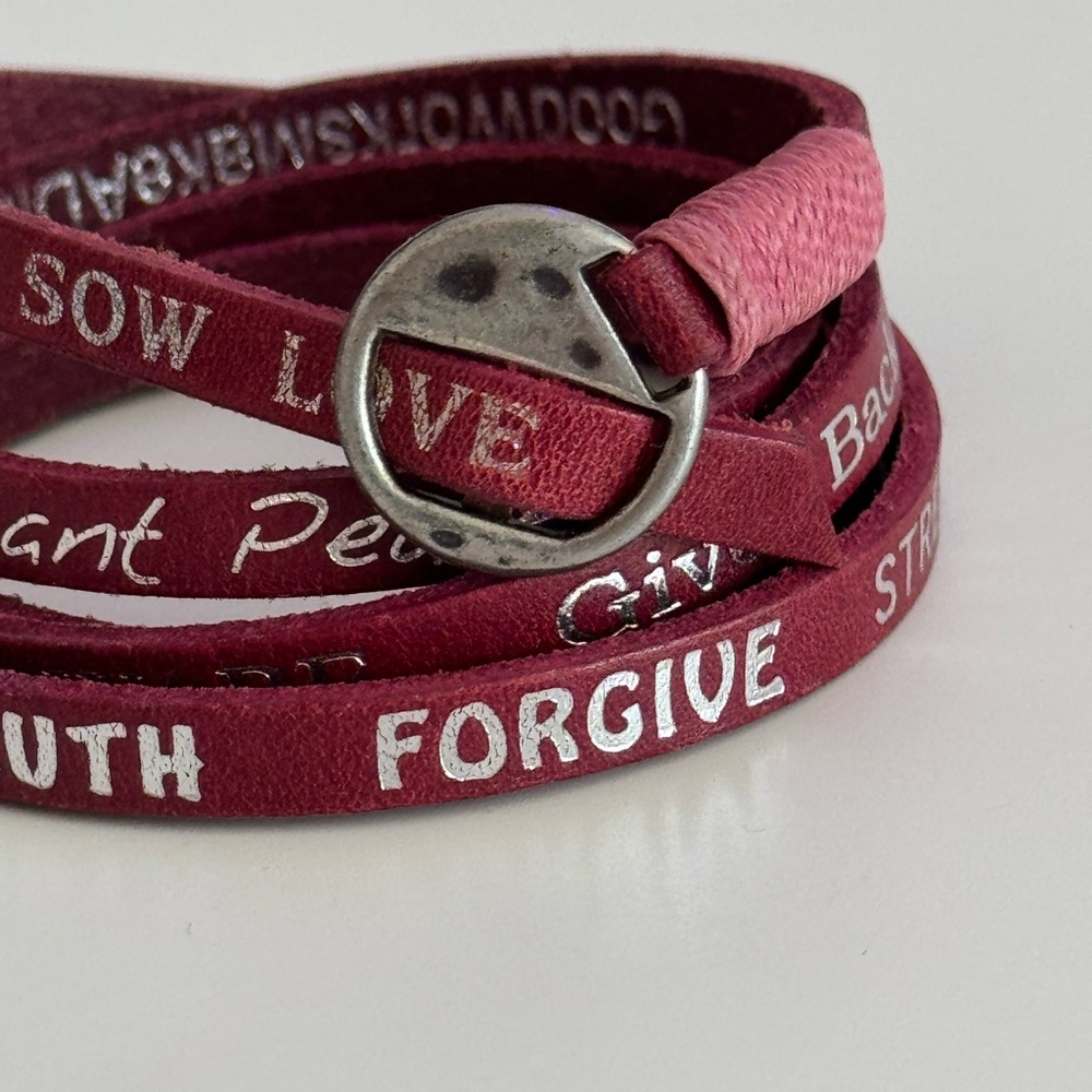 Red Leather Wrap Bracelet with Silver Accents